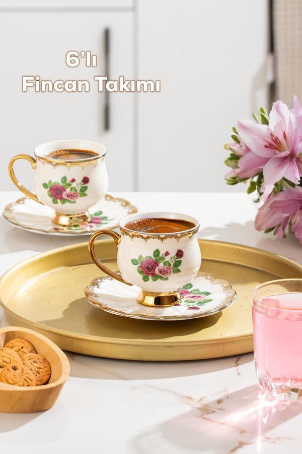 Porsima 3187 Majesty 12 Parça Yaldızlı Porselen Türk Kahve Fincan Takımı - Image 1