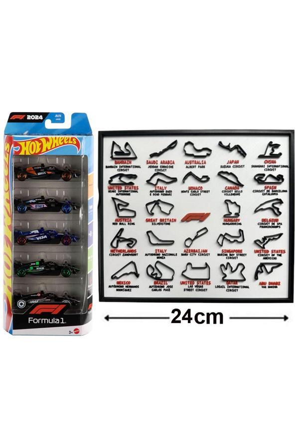 Formula 1 Hediyelik Set - Hot Wheels Formula 1 5'li Araba Seti & Çerçeveli 3D Yarış Pisti Dekoratif Tablo - Image 1