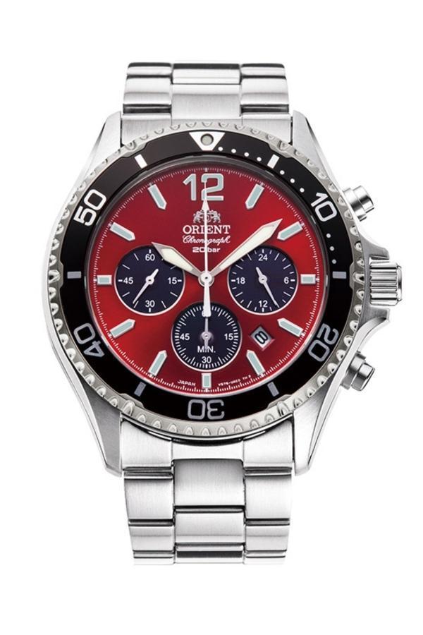 Orient Mako RA-TX0207R10B Quartz Solar Çelik Gri Kırmızı Kadran Safir Kristal 20 ATM 43 mm Erkek Kol Saati  - Image 1