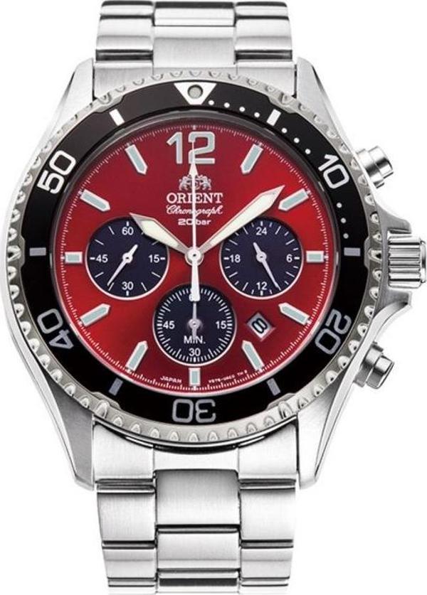 Orient Mako RA-TX0207R10B Quartz Solar Çelik Gri Kırmızı Kadran Safir Kristal 20 ATM 43 mm Erkek Kol Saati  - Image 1