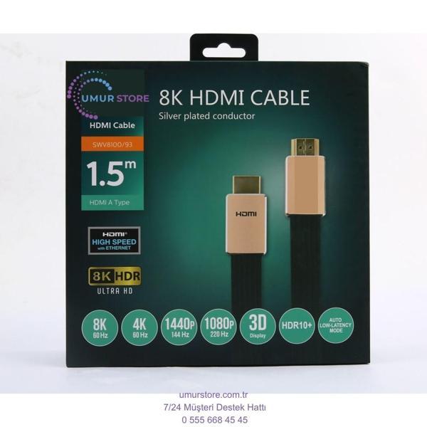 8k 27G Bps Ultra Hd 3D Ethernet Gold HDMI Kablo 1,5 mt - Image 1