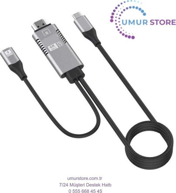 Type-C To HDMI 4K Kablo Pd 3.0 Görüntü Aktarım Kablosu - Image 1