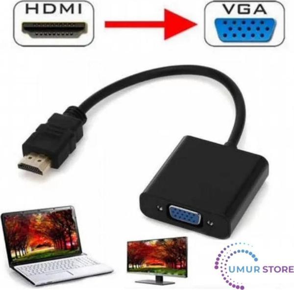 Hdmi To Vga Kablo Monitör Tv Çevirici Dönüştürücü Kablo + Ses Kablo Destekli - Image 1