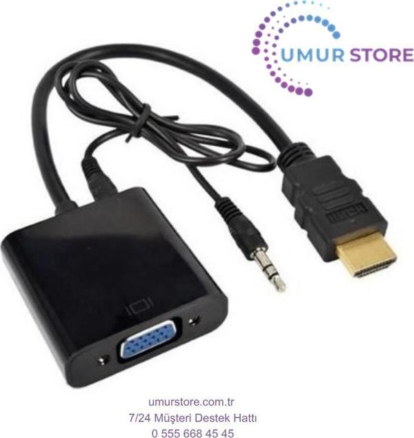 HDMI To VGA Ses Çıkışlı Kablo Çevirici Dönüştürücü Adaptör Siyah - Image 1