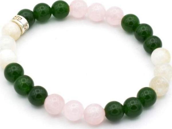 Doğal Yeşim Pembe Kuvars Ay Taşı Bileklik 1.kalite - Image 1