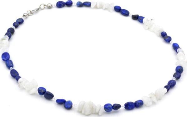 Gümüş Renk Tasarım Doğal Lapis Lazuli Ve Ay Taşı Kolye - Image 1