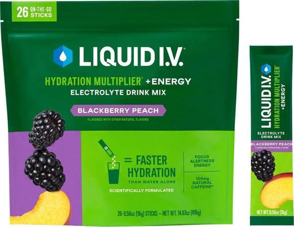 Liquid I.V. Blackberry Peach Hydration Multiplier + Energy Drink Mix 26 Sticks - Image 1