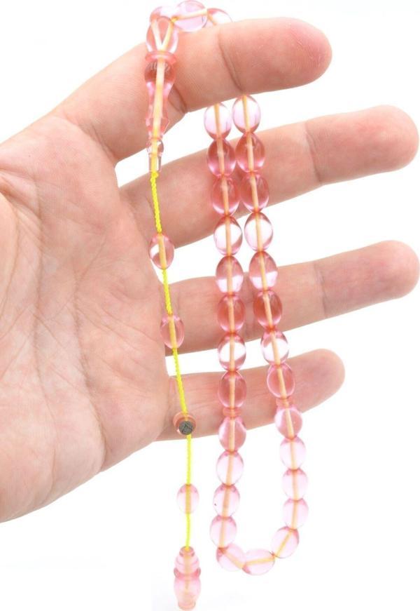 Hacı Tüver İmzalı Beyzi Pembe Ateş Kehribar Tesbih - Image 1