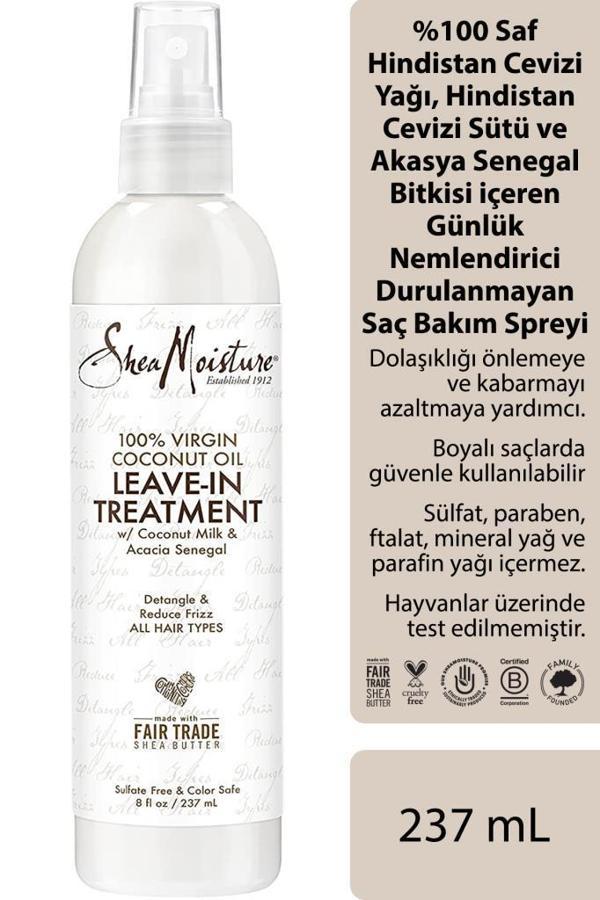Shea Moisture %100 Saf Hindistan Cevizi Yağlı Günlük Nemlendirici Durulanmayan Saç Bakım Spreyi 237ML - Image 1