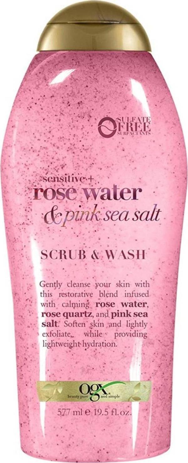 OGX Rose Water & Pink Sea Salt Peeling ve Vücut Şampuanı 577ML - Image 1