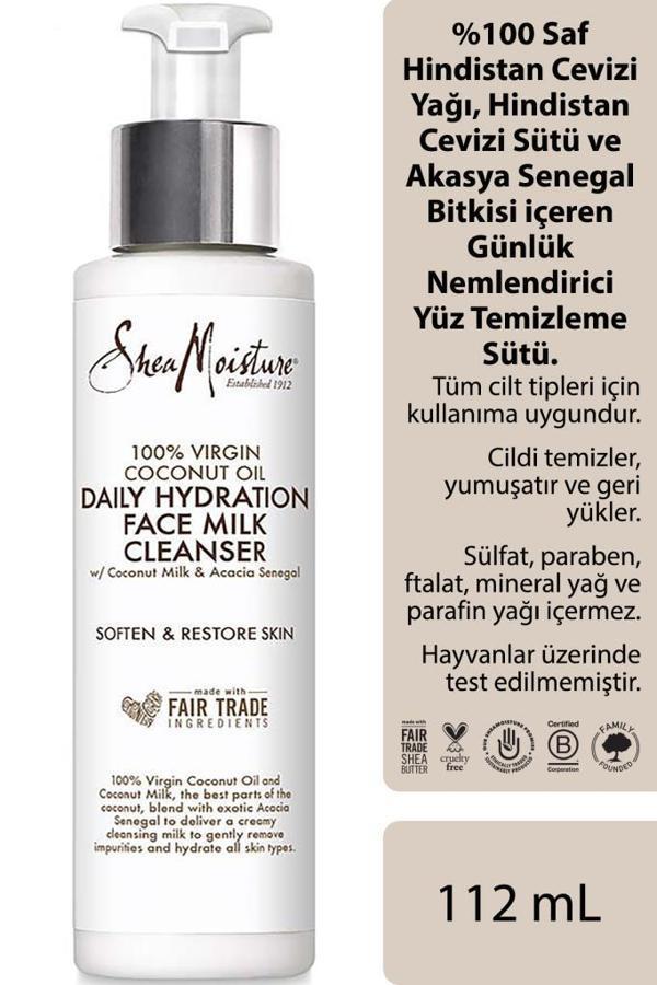 Shea Moisture %100 Saf Hindistan Cevizi Yağlı Günlük Nemlendirici Yüz Temizleme Sütü 112ML - Image 1