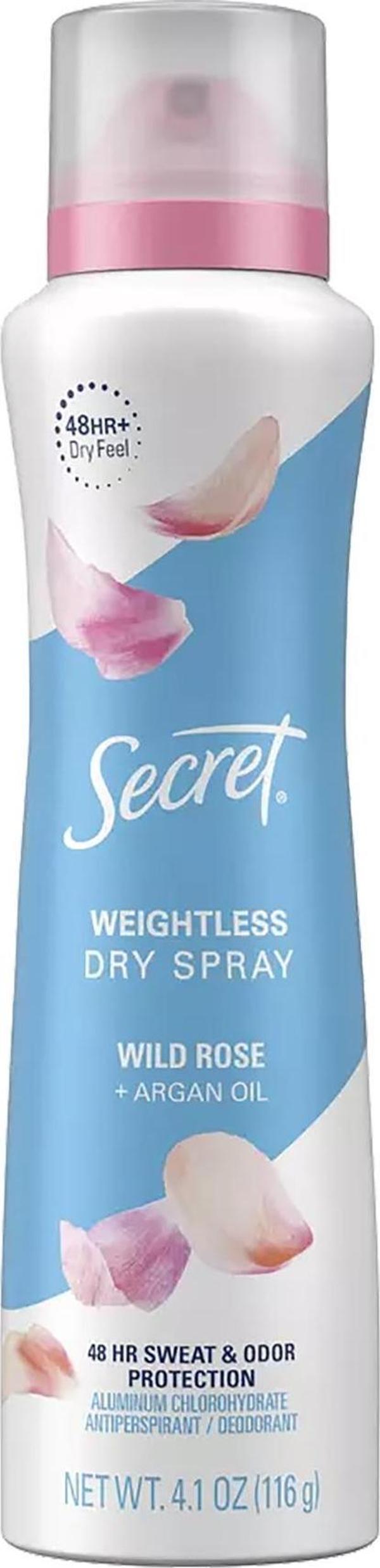 Secret Wild Rose Antiperspirant Kuru Sprey Deodorant 116GR - Image 1