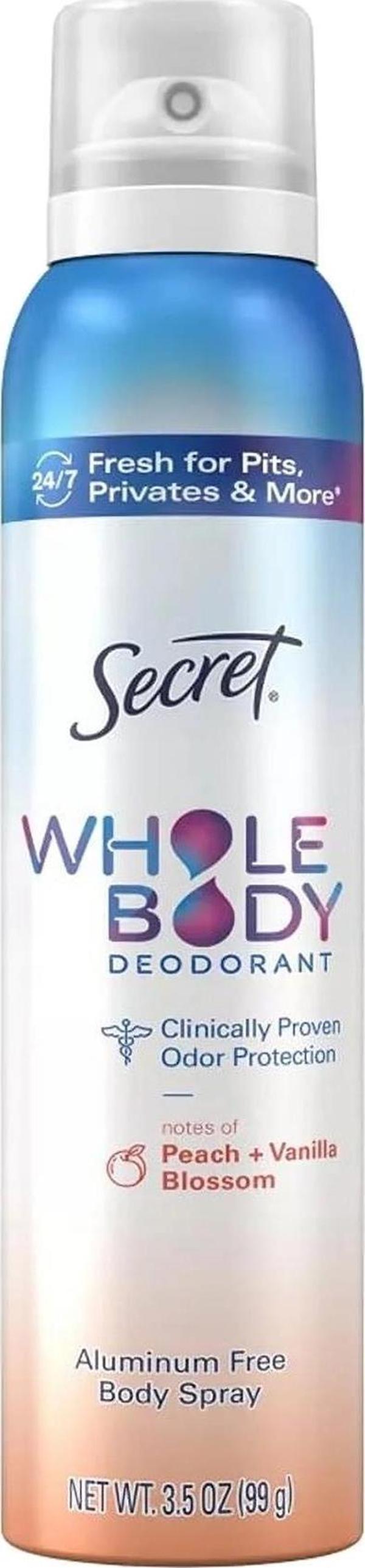 Secret Whole Body Peach + Vanilla Blossom Alüminyumsuz Tüm Vücut Sprey Deodorant 99GR - Image 1