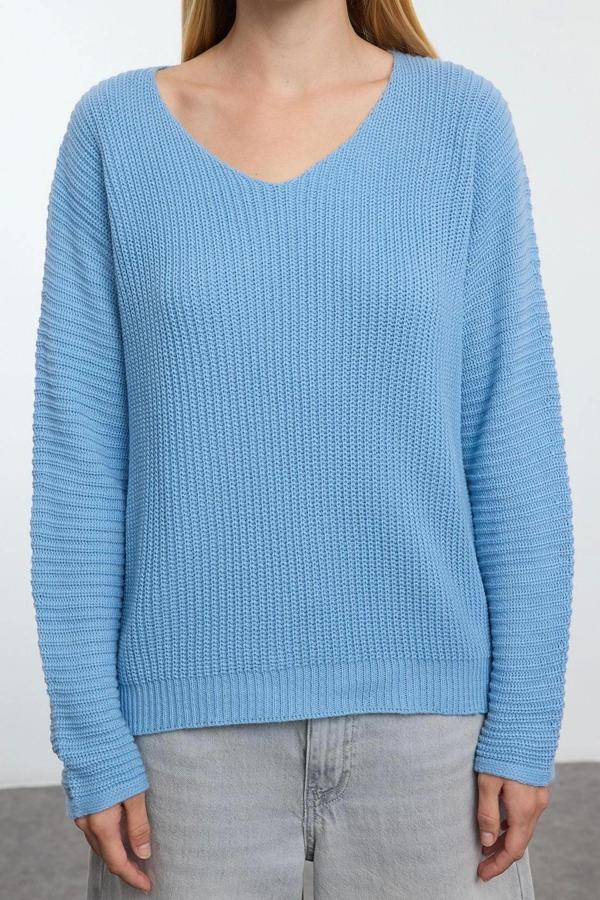 Stil Modern Kadın Regular Standart Kol V Yaka Geniş Kalıp Basic Triko Kazak - Image 1