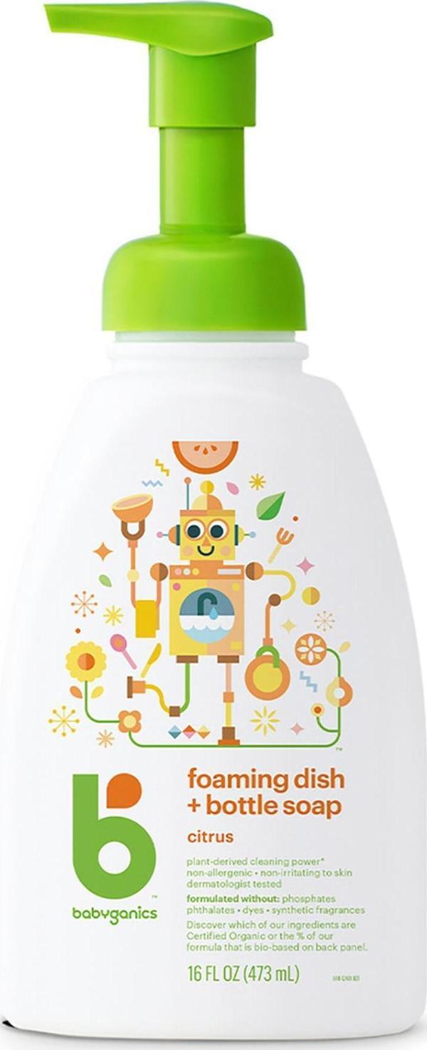 Babyganics Bitkisel Formüllü Bebek Gereçleri Yıkama Köpüren Sabun Narenciye Kokulu 473ML - Image 1