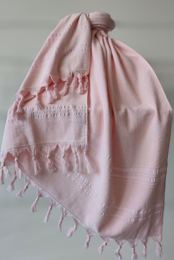 Açık Pembe Çizgili Havlu Peştemal 90x170cm - Yumuşak Plaj Havlusu- %100 Pamuk - Image 1