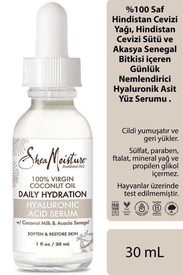Shea Moisture %100 Saf Hindistan Cevizi Yağlı Günlük Nemlendirici Hyaluronik Asit Yüz Serumu 30ML - Image 1