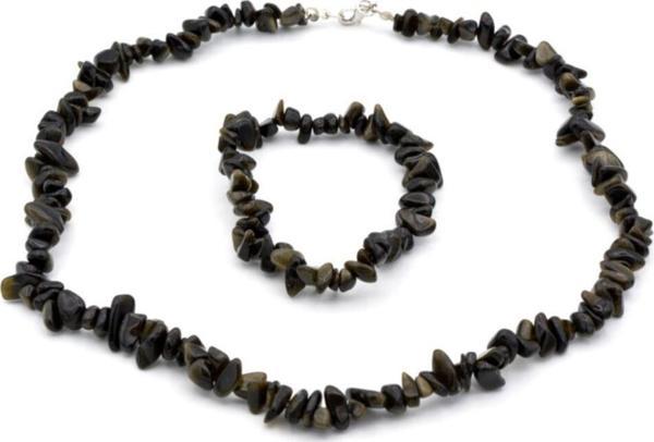 Hakiki Doğal Kırık Taş Rainbow Obsidyen Taşı Bileklik Ve Kolye Seti - Image 1