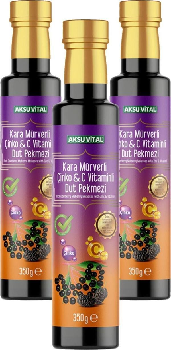 3 Kutu Kara Mürverli Çinko C Vitaminli Dut Pekmezi 350 Gr Karamürver - Image 1