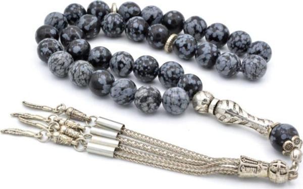 Hakiki Doğal Obsidyen Taşı Tesbih Iri Boy 1.kalite 003 - Image 1