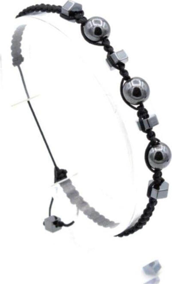 Hakiki Makrome Model Doğal Hematit Taşı Bileklik 1. Kalite 005 - Image 1