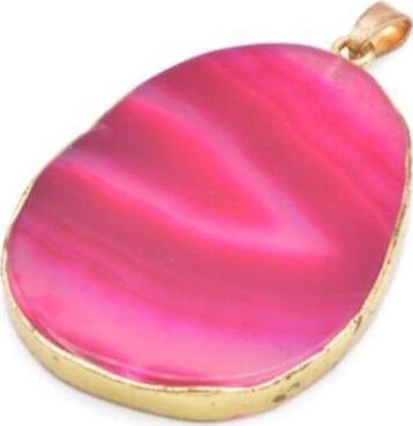 Hakiki Sarı Çerçeveli Pembe Akik Kolye Ucu 1.kalite 004 - Image 1