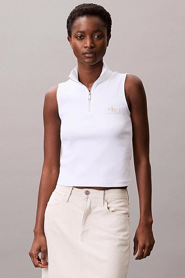 Calvin Klein Jeans Kadın Etiketli Kolsuz Yarım Fermuarlı Beyaz Bluz LV047C909G-YAA - Image 1