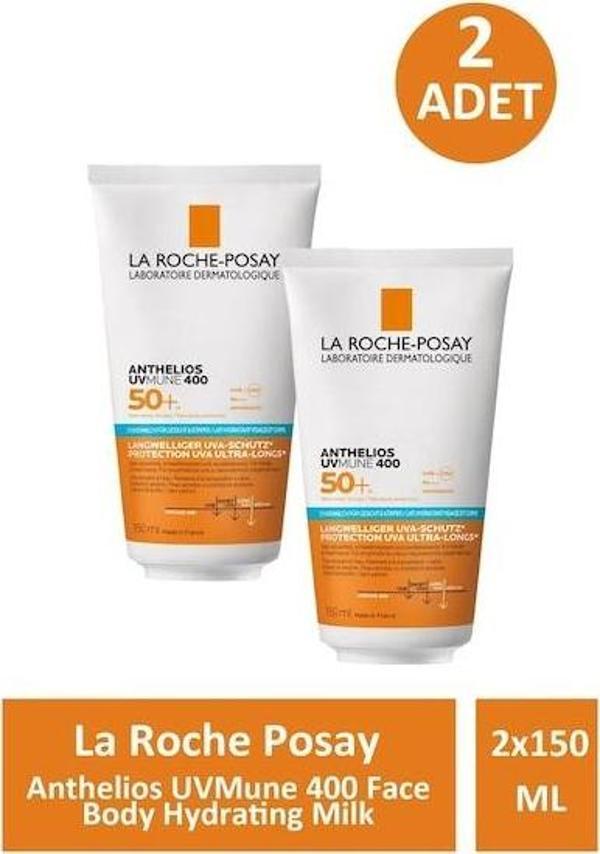 La Roche Posay Anthelios Uvmune 400 Face Body Hydrating Milk 150 Ml- 2 ADET- SKT: 01/2028 - Image 1