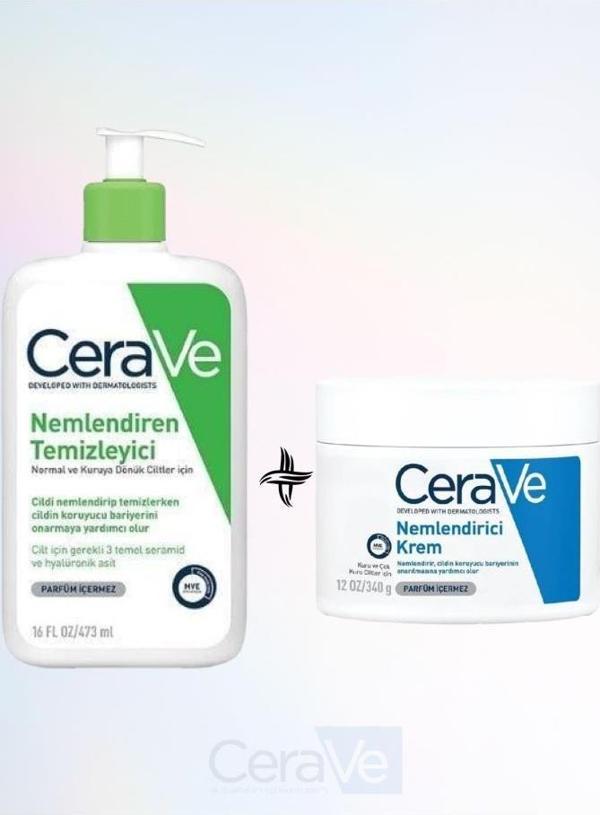 Cerave Nemlendiren Temizleyici 473 Ml + Nemlendirici Krem 340 Ml - SKT: 12M - Image 1