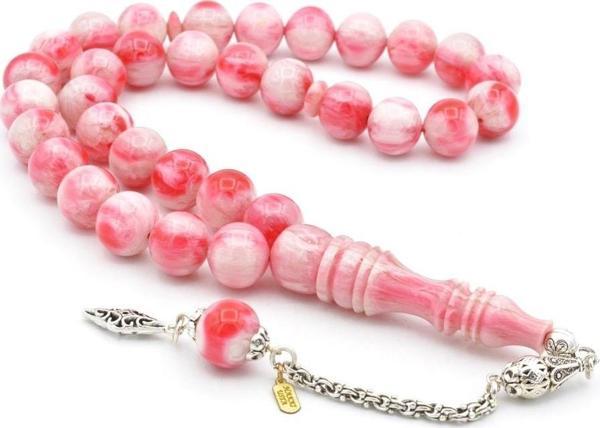 Hakkı Usta Imzalı Kamçılı Küre Kesim Pembe Çekoslavak Katalin Tesbih - Image 1