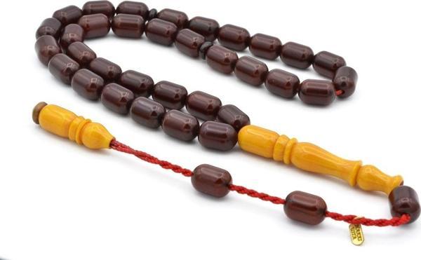 Hakkı Usta Imzalı Kapsül Kesim Bordo Sıkma Kehribar Tesbih 008 - Image 1