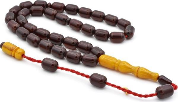 Hakkı Usta Imzalı Kapsül Kesim Bordo Sıkma Kehribar Tesbih 009 - Image 1