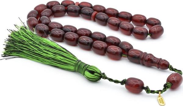 Hakkı Usta Imzalı Kapsül Kesim Osmanlı Model Bordo Sıkma Kehribar Tesbih - Image 1