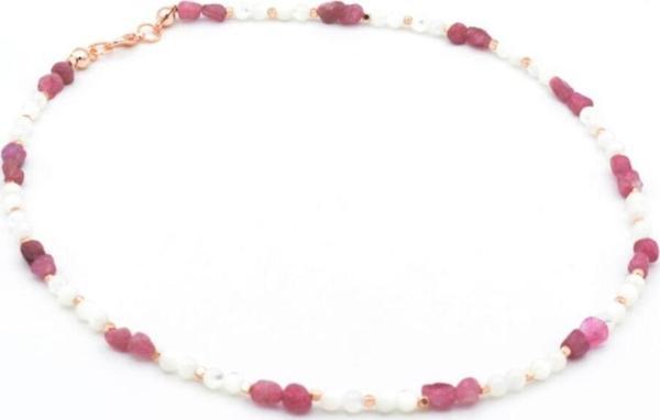 Rose Tasarım Doğal Sedef Ve Pembe Turmalin Taşı Kolye - Image 1
