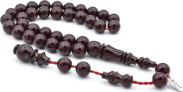 Usta Imzalı Küre Kesim Iri Boy Bordo Sıkma Kehribar Tesbih - Image 1