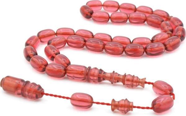 Usta İşçilikli Sistemli Kapsül Kesim Koyu Pembe Sıkma Kehribar Tesbih - Image 1