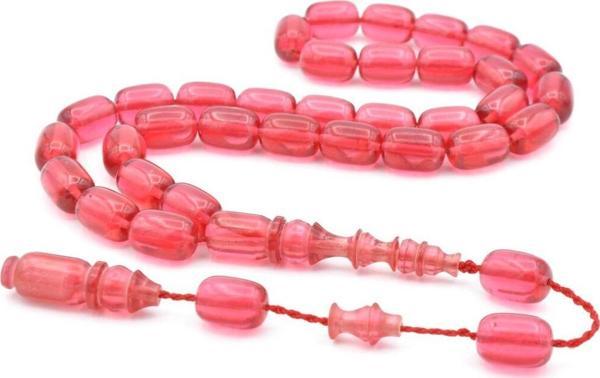 Usta İşçilikli Sistemli Kapsül Kesim Pembe Sıkma Kehribar Tesbih - Image 1