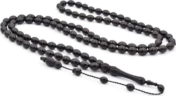 Usta Işi Arpa Kesim 99 Luk Siyah Toz Pres Kehribar Tesbih Iri - Image 1