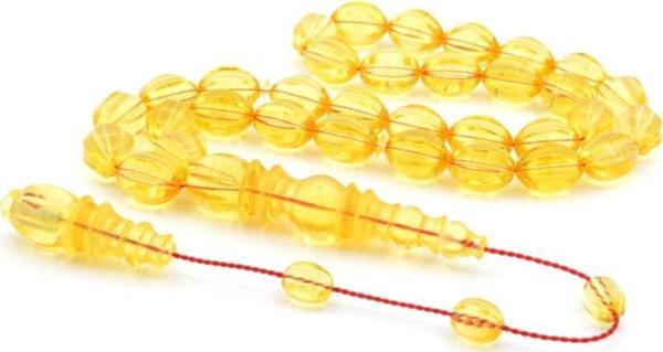 Usta Işi Kusursuz Karpuz Dilimi Işçilikli Damla Kehribar Tesbih 46 Gr Iri Boy - Image 1