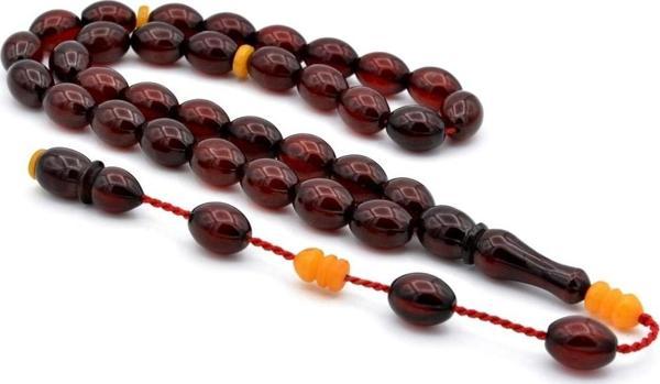 Usta Işi Sistemli Beyzi Kesim Bordo Sıkma Kehribar Tesbih 124 - Image 1