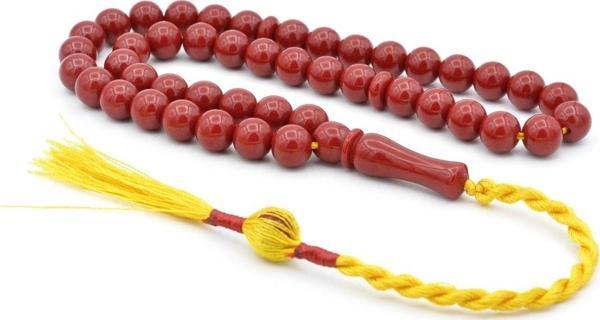 Usta Işi Sistemli Küre Kesim 45 Lik Koyu Kırmızı Sıkma Kehribar Tesbih - Image 1