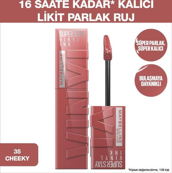 Maybelline New York Super Stay Vinyl Ink Uzun Süre Kalıcı Likit Parlak Ruj 35 Cheeky - Image 1