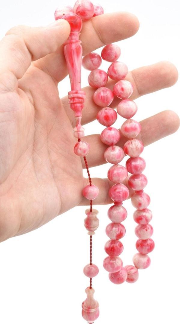 Usta Işi Sistemli Sığırcık Kesim Iri Boy Beyaz Pembe Katalin Tesbih - Image 1