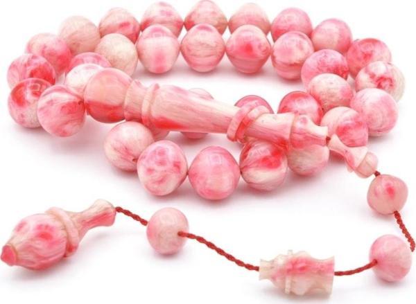 Usta Işi Sistemli Sığırcık Kesim Iri Boy Beyaz Pembe Katalin Tesbih - Image 1