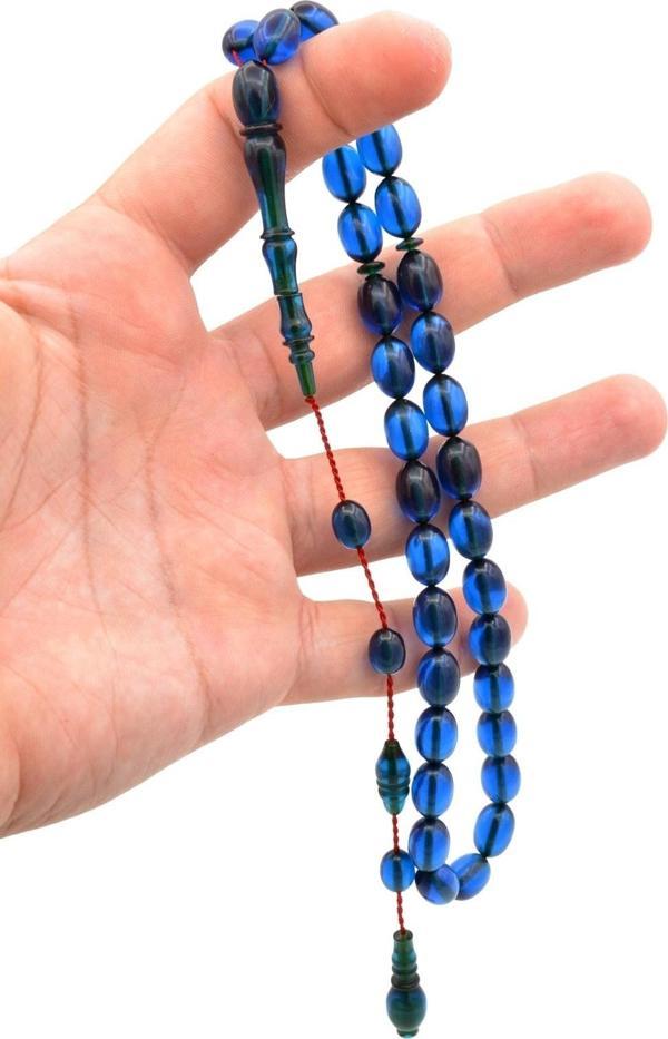 Usta Işi Sistemli Tombul Beyzi Kesim Lacivert Sıkma Kehribar Tesbih 165 - Image 1