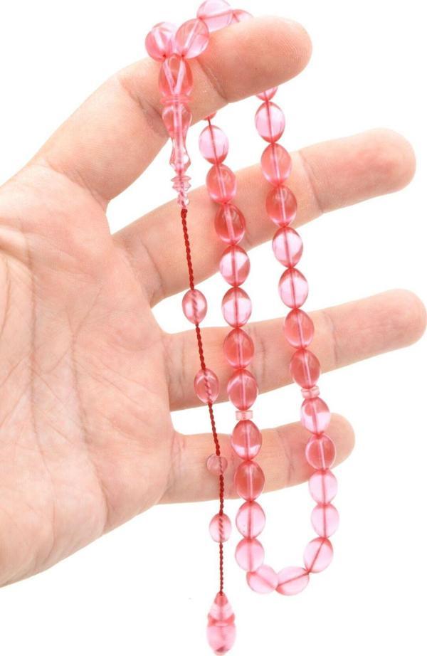 Bünyamin Usta İmzalı Beyzi Pembe Ateş Kehribar Tesbih - Image 1