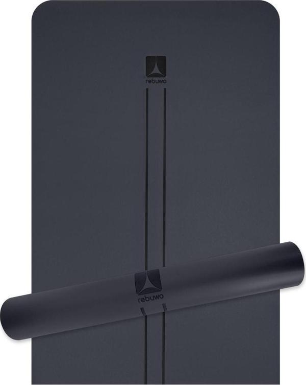 Rebuwo Çizgi Tasarımlı 5mm Ekstra Kaydırmaz Doğal Kauçuk Yoga Matı Pilates Mat Siyah - Image 1