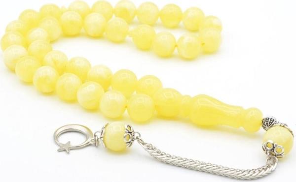 Gümüş Kaplama Kamçılı Küre Kesim Beyrut Damla Kehribar Tesbih - Image 1