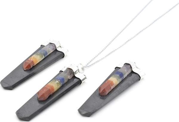 Hakiki Doğal Karışık Çakra Taşlı Şungit Taşı Kolye Ucu 1.kalite 001 - Image 1