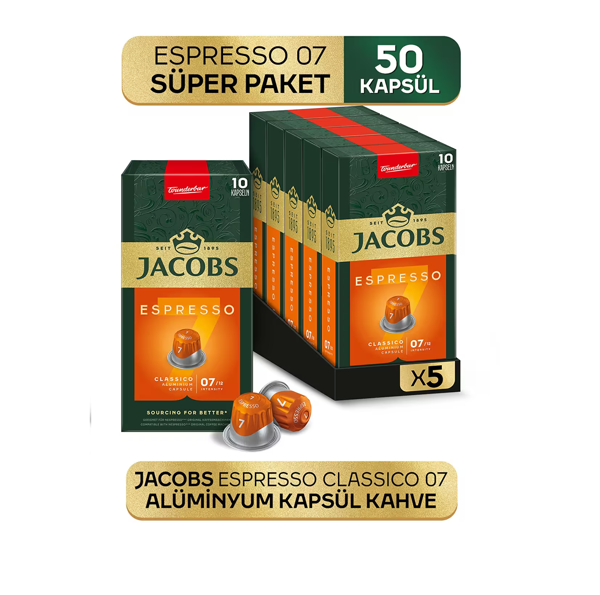 Jacobs Espresso 7 Classico Nespresso Uyumlu Kapsül Kahve 10 Kapsül X 5 Adet - Image 1